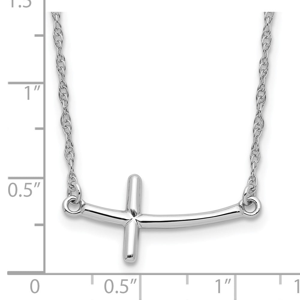 Sterling Silver Large Sideways Curved Cross Necklace 18"