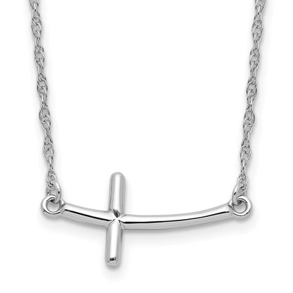 Sterling Silver Large Sideways Curved Cross Necklace 18"