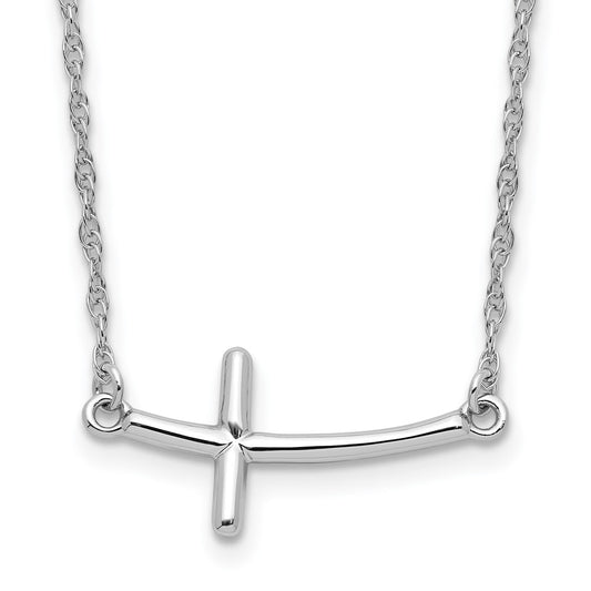 Sterling Silver Large Sideways Curved Cross Necklace 18"