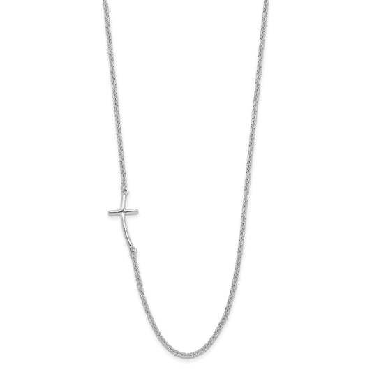 Sterling Silver Small Off-Set Sideways Curved Cross Necklace 17"