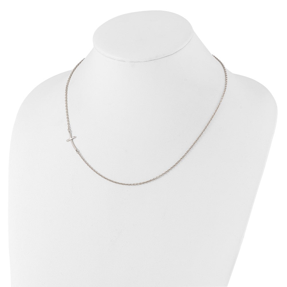 Sterling Silver Small Off-Set Sideways Curved Cross Necklace 17"
