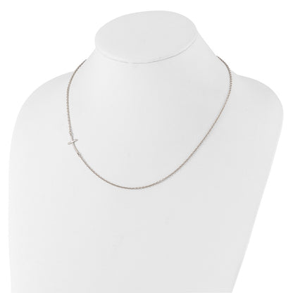 Sterling Silver Small Off-Set Sideways Curved Cross Necklace 17"