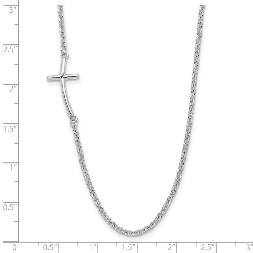 Sterling Silver Small Off-Set Sideways Curved Cross Necklace 17"