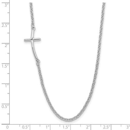 Sterling Silver Small Off-Set Sideways Curved Cross Necklace 17"