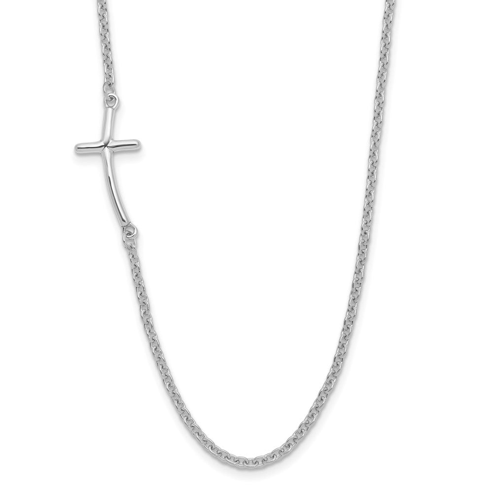 Sterling Silver Small Off-Set Sideways Curved Cross Necklace 17"