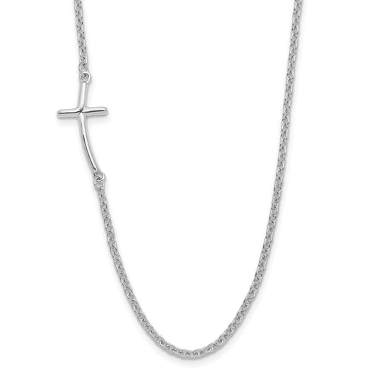 Sterling Silver Small Off-Set Sideways Curved Cross Necklace 14"
