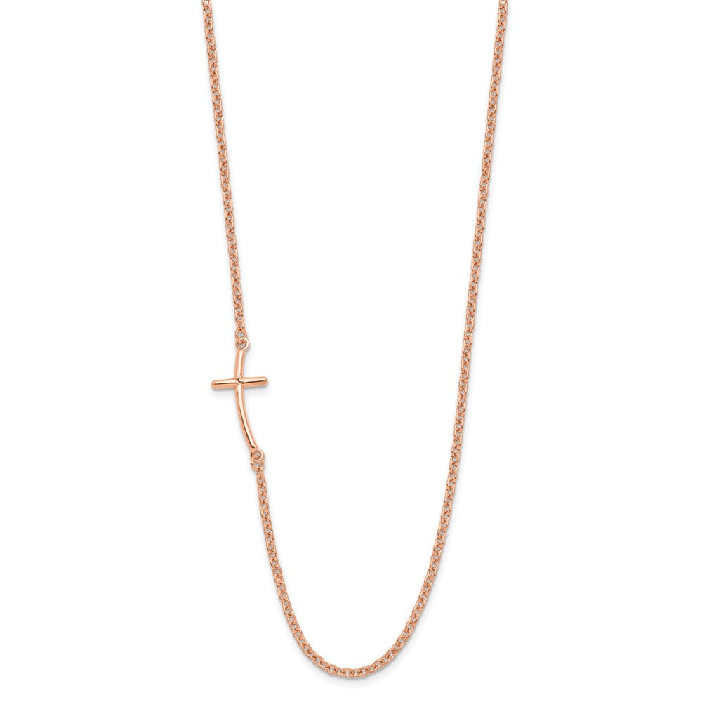 Sterling Silver Small Off-Set Sideways Curved Cross Necklace 14"
