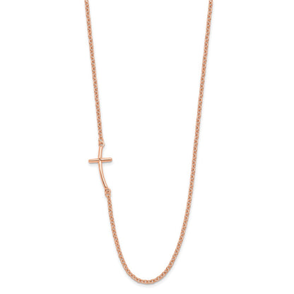 Sterling Silver Small Off-Set Sideways Curved Cross Necklace 14"