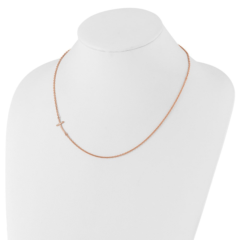 Sterling Silver Small Off-Set Sideways Curved Cross Necklace 14"