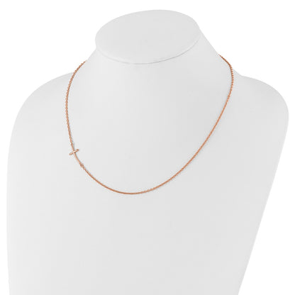 Sterling Silver Small Off-Set Sideways Curved Cross Necklace 14"