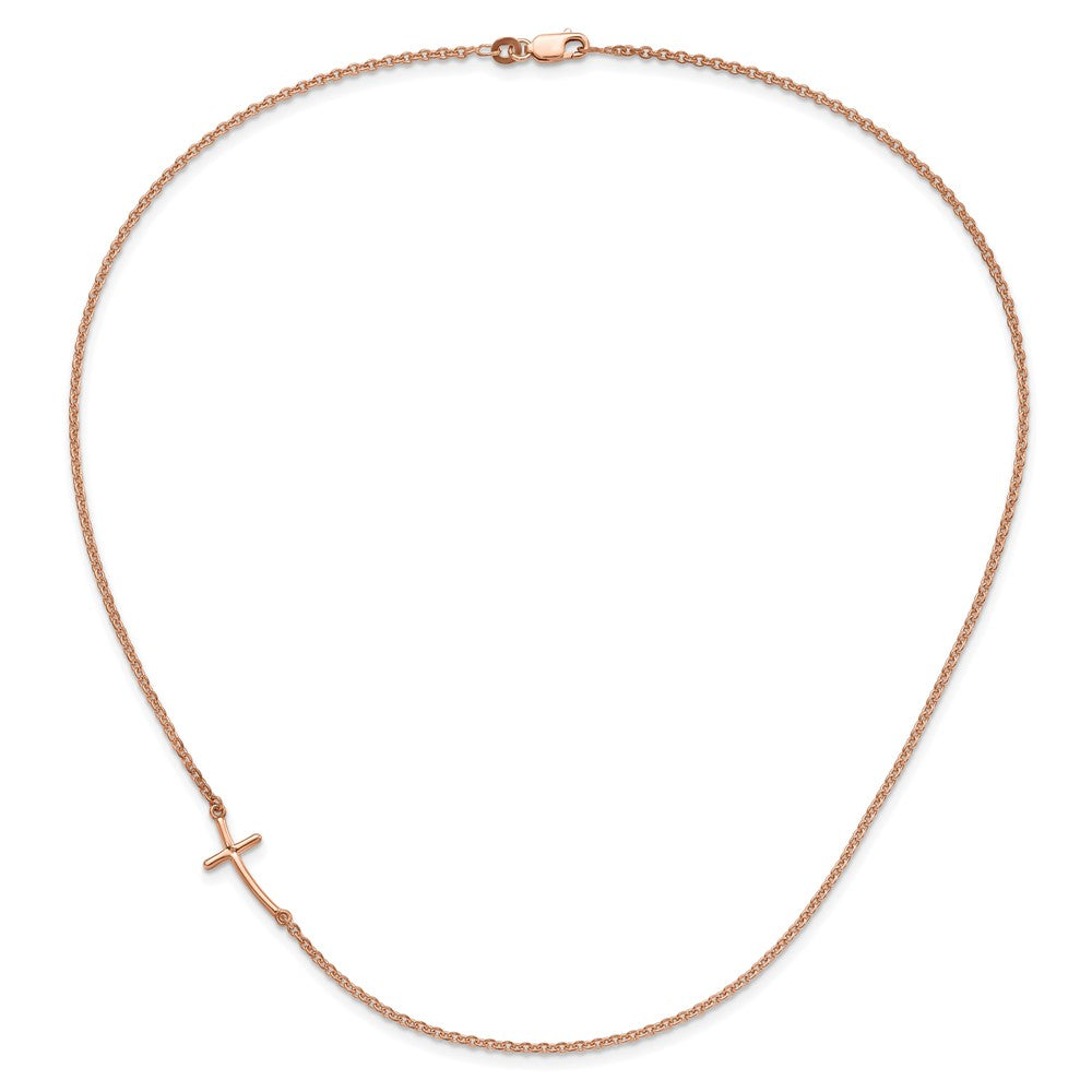 Sterling Silver Small Off-Set Sideways Curved Cross Necklace 14"