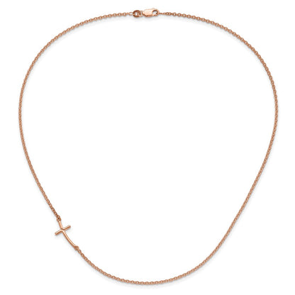 Sterling Silver Small Off-Set Sideways Curved Cross Necklace 14"