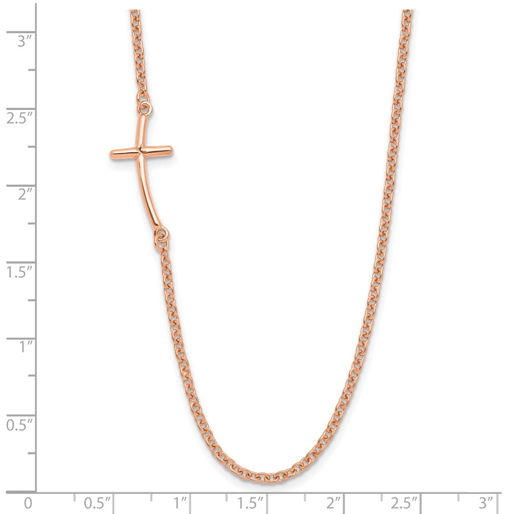 Sterling Silver Small Off-Set Sideways Curved Cross Necklace 14"