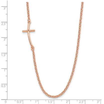 Sterling Silver Small Off-Set Sideways Curved Cross Necklace 14"