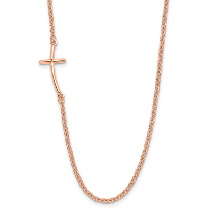 Sterling Silver Small Off-Set Sideways Curved Cross Necklace 14"