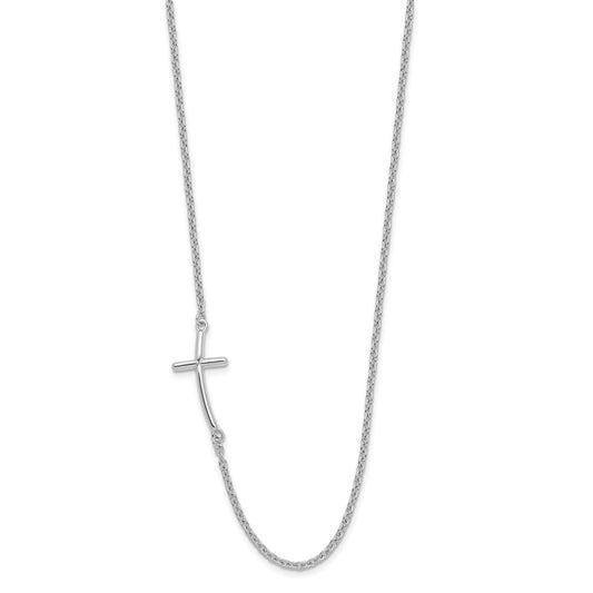 Sterling Silver Large Off-Set Sideways Curved Cross Necklace 19"