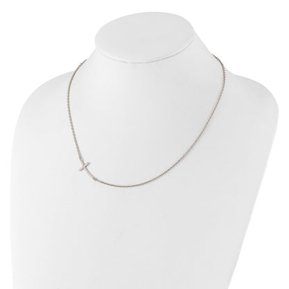 Sterling Silver Large Off-Set Sideways Curved Cross Necklace 19"