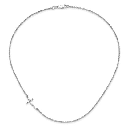 Sterling Silver Large Off-Set Sideways Curved Cross Necklace 19"