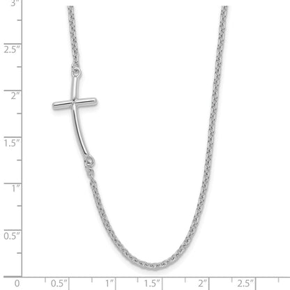Sterling Silver Large Off-Set Sideways Curved Cross Necklace 19"