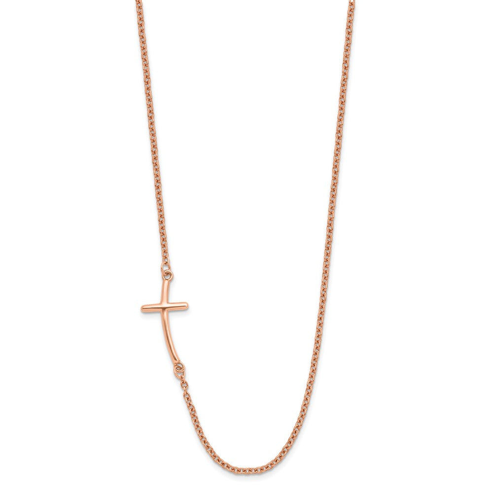 Sterling Silver RG-plated Large Off-Set Sideways Curved Cross Necklace 19"