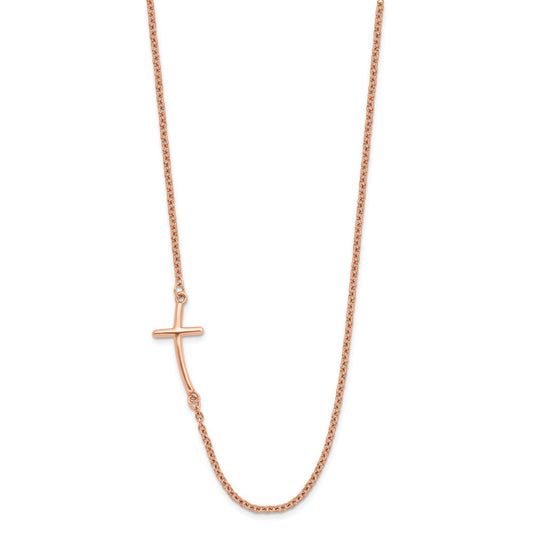 Sterling Silver RG-plated Large Off-Set Sideways Curved Cross Necklace 19"