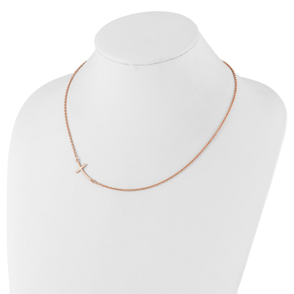 Sterling Silver RG-plated Large Off-Set Sideways Curved Cross Necklace 19"