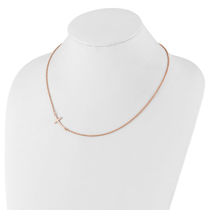 Sterling Silver RG-plated Large Off-Set Sideways Curved Cross Necklace 19"