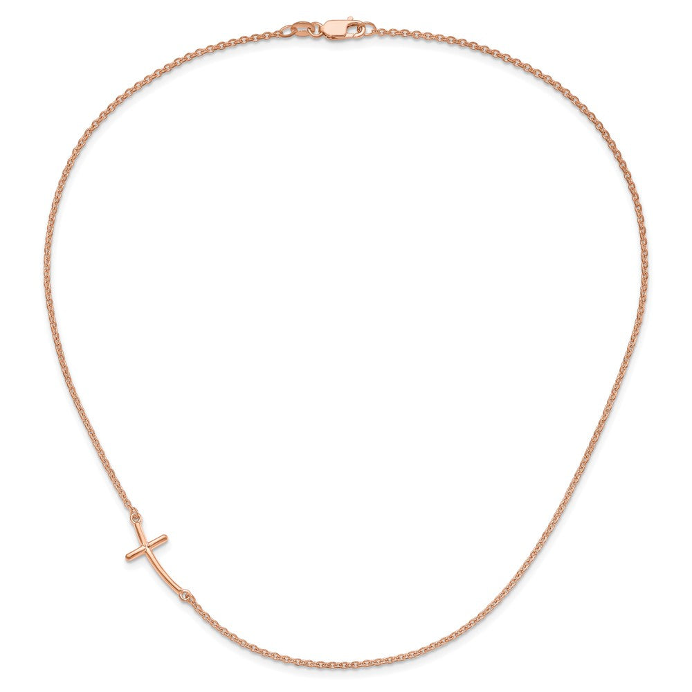 Sterling Silver RG-plated Large Off-Set Sideways Curved Cross Necklace 19"