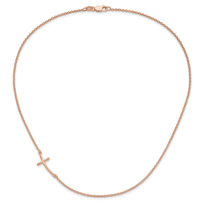 Sterling Silver RG-plated Large Off-Set Sideways Curved Cross Necklace 19"