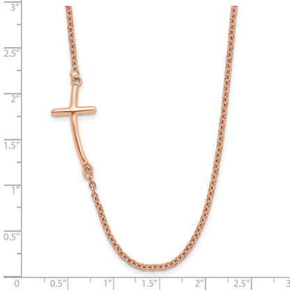 Sterling Silver RG-plated Large Off-Set Sideways Curved Cross Necklace 19"