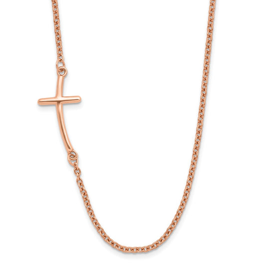 Sterling Silver RG-plated Large Off-Set Sideways Curved Cross Necklace 19"