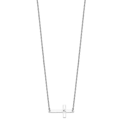 Sterling Silver Large Diamond-Cut Sideways Cross Necklace 18"