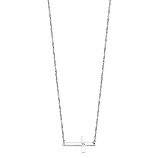 Sterling Silver Large Diamond-Cut Sideways Cross Necklace 18"