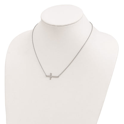 Sterling Silver Large Diamond-Cut Sideways Cross Necklace 18"