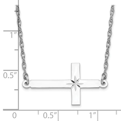 Sterling Silver Large Diamond-Cut Sideways Cross Necklace 18"