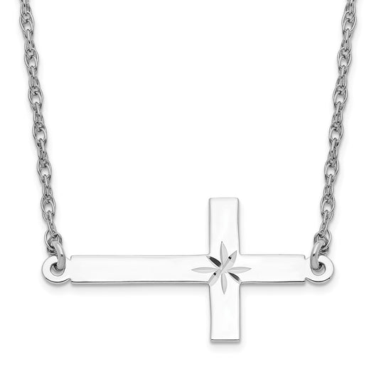 Sterling Silver Large Diamond-Cut Sideways Cross Necklace 18"