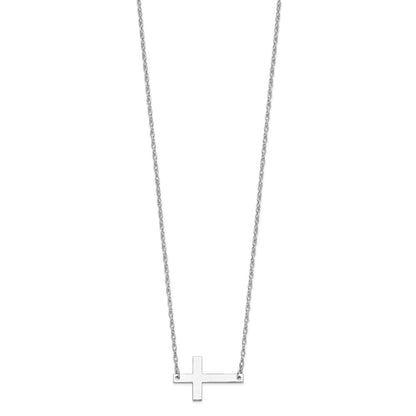 Sterling Silver Large Sideways Cross Necklace 18"