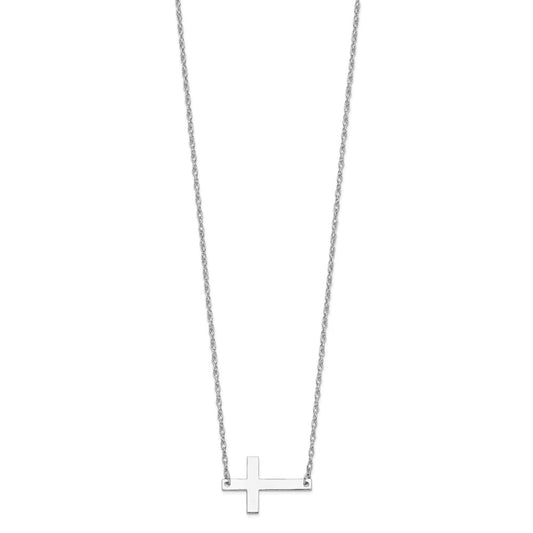 Sterling Silver Large Sideways Cross Necklace 18"