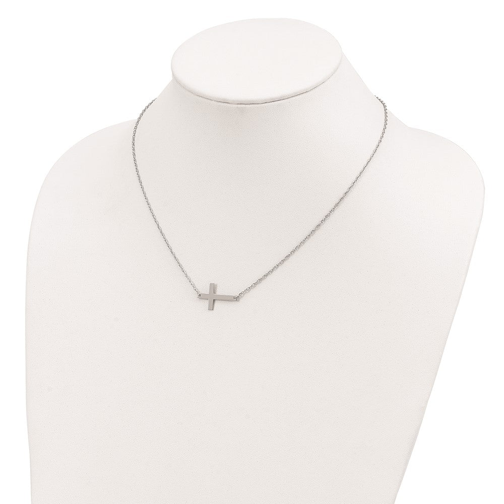 Sterling Silver Large Sideways Cross Necklace 18"