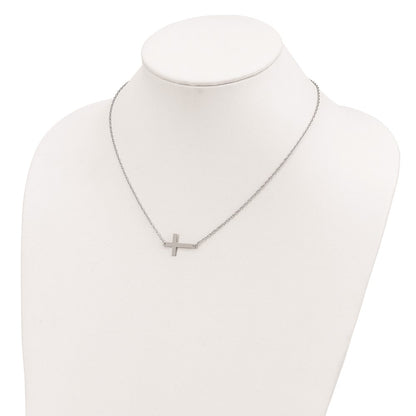 Sterling Silver Large Sideways Cross Necklace 18"