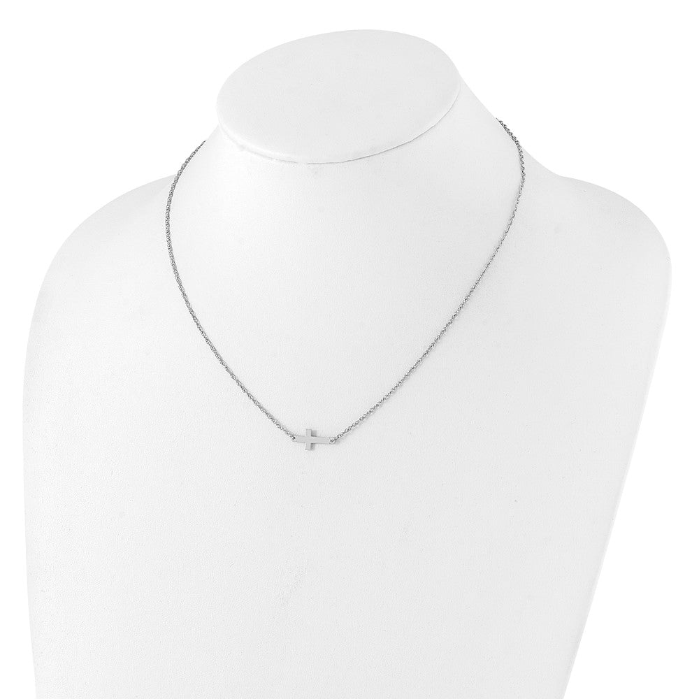 Sterling Silver Small Sideways Cross Necklace 18"