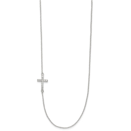 Sterling Silver Cubic Zirconia Offset Sideways Cross 16"