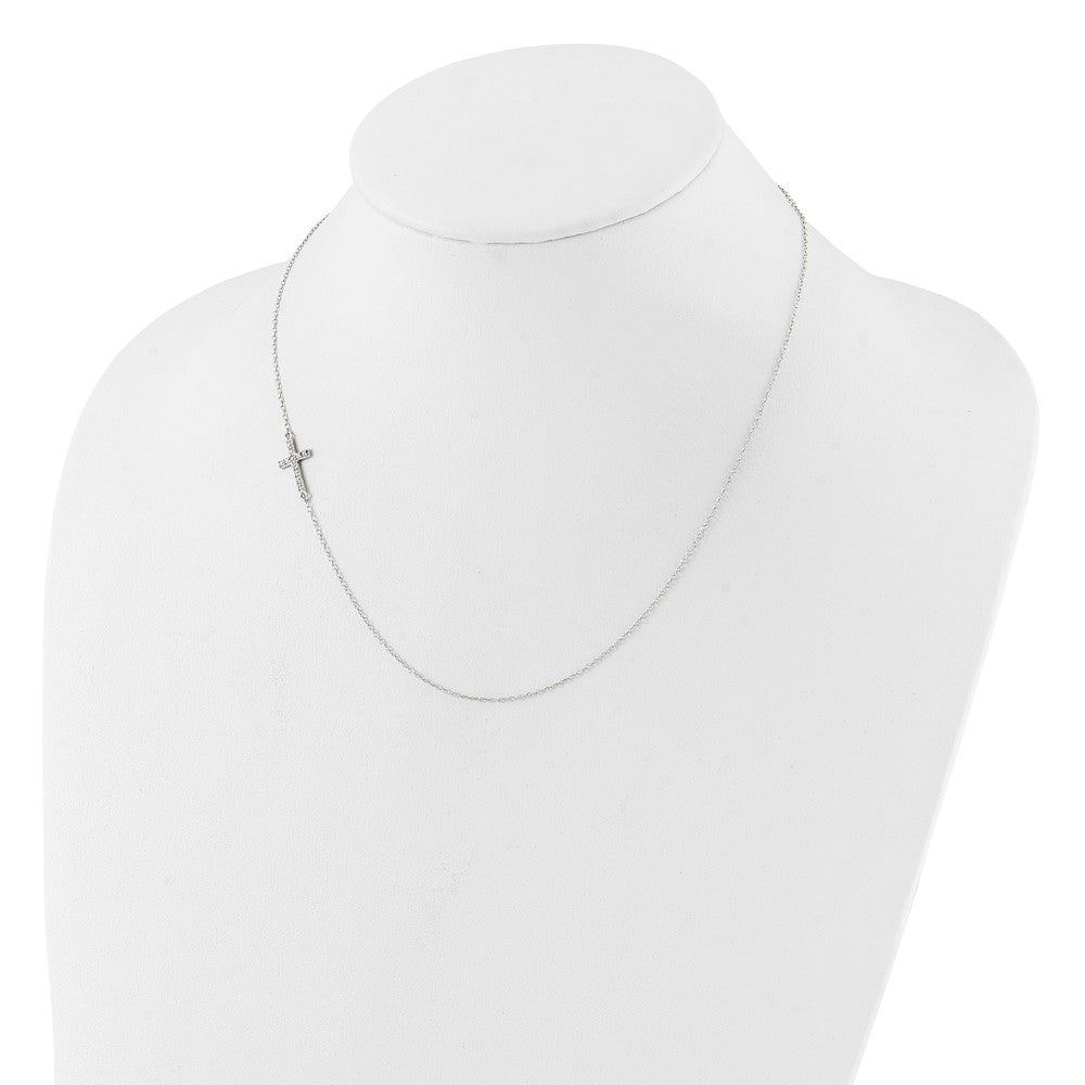 Sterling Silver Cubic Zirconia Offset Sideways Cross 16"