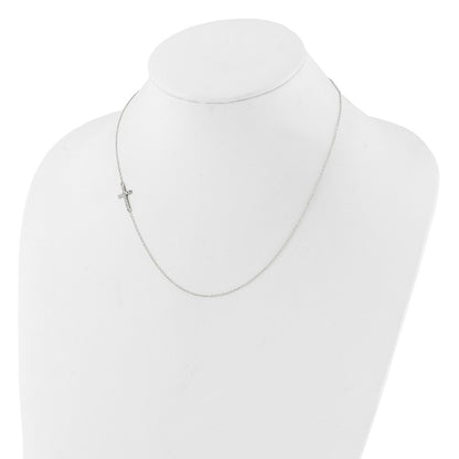 Sterling Silver Cubic Zirconia Offset Sideways Cross 16"
