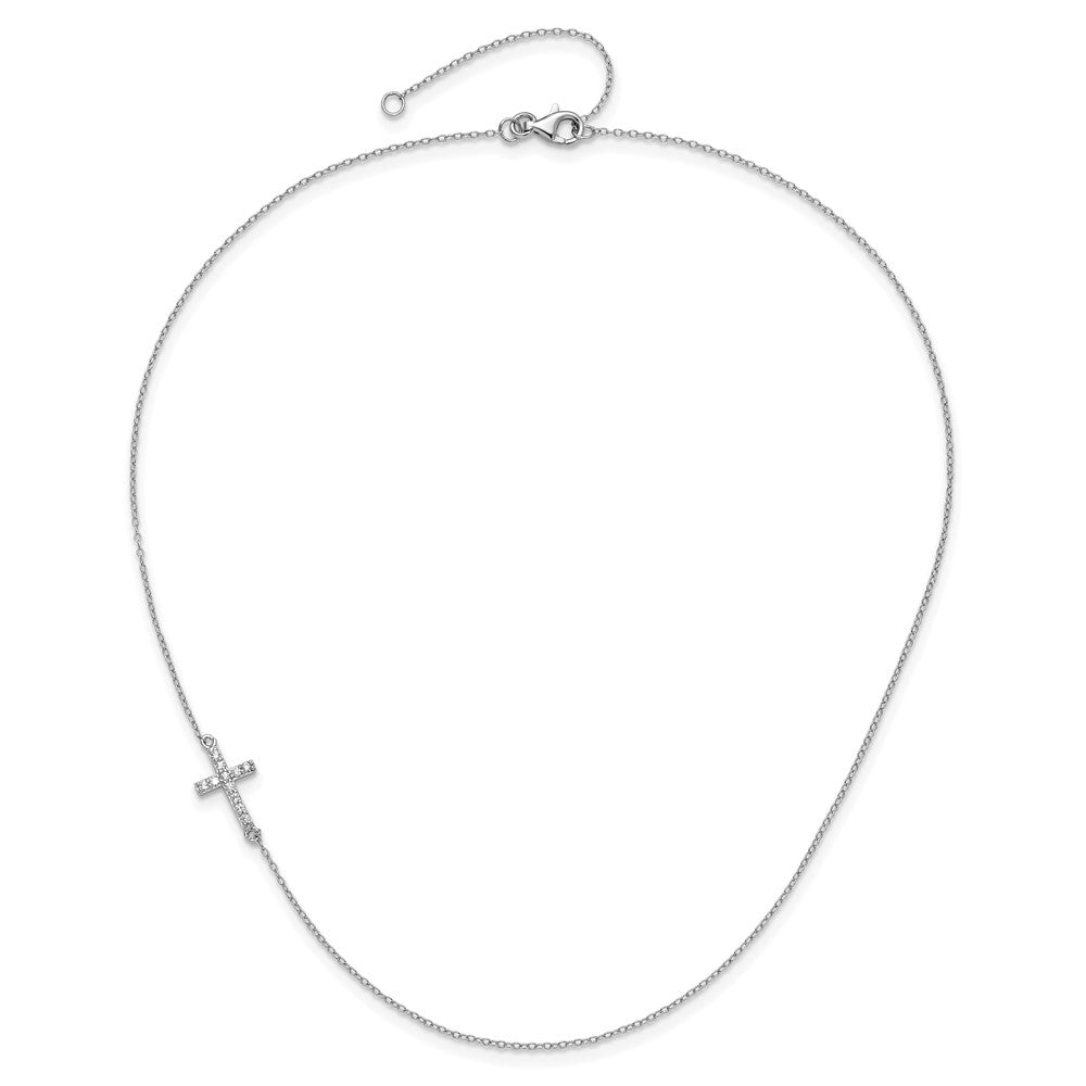 Sterling Silver Cubic Zirconia Offset Sideways Cross 16"