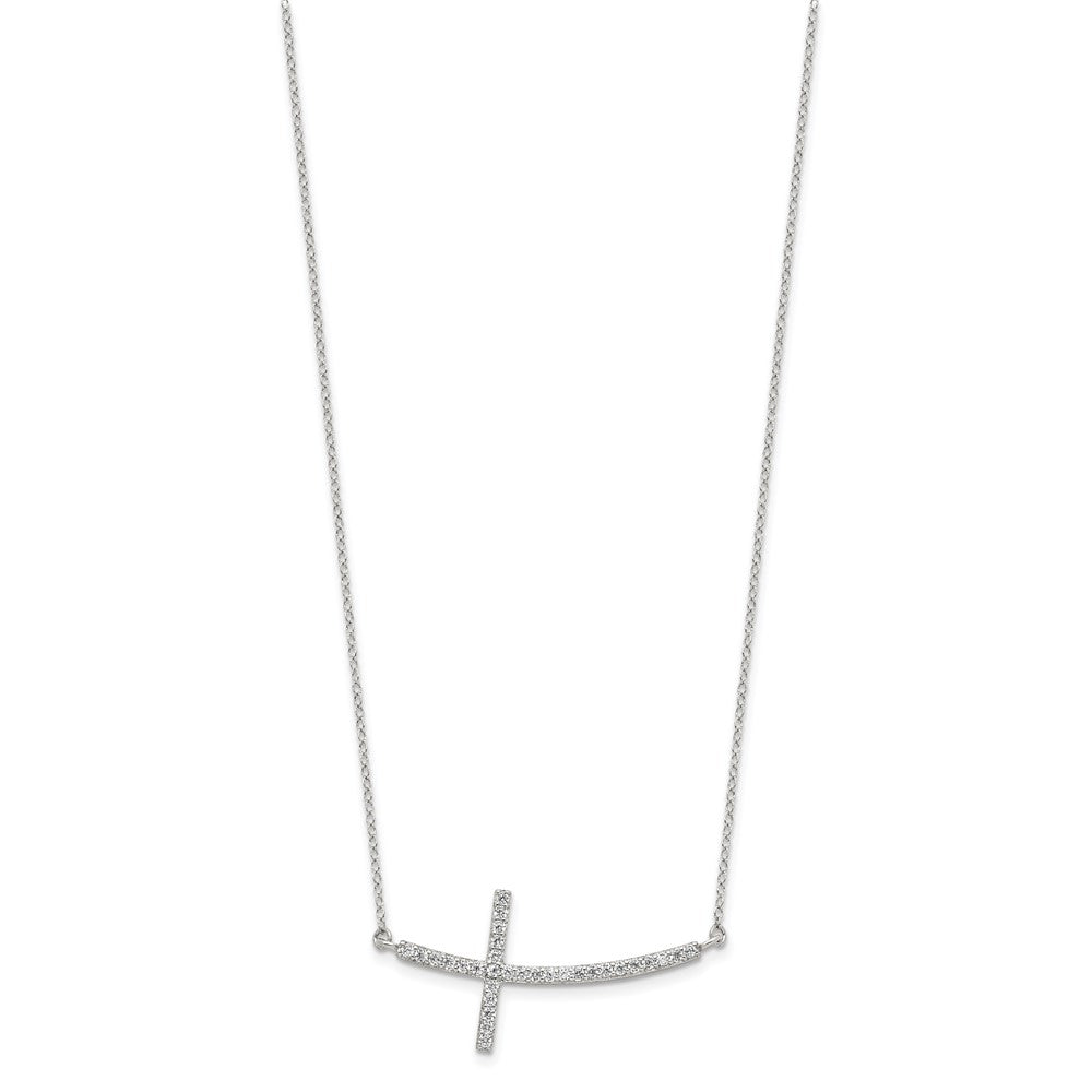 Sterling Silver Cubic Zirconia Sideways Cross 16"