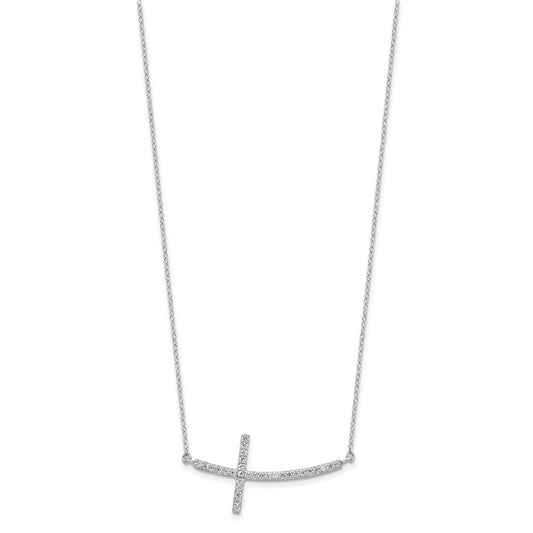 Sterling Silver Cubic Zirconia Sideways Cross 16"