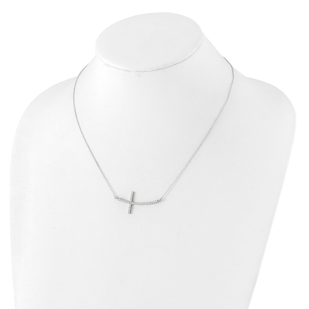 Sterling Silver Cubic Zirconia Sideways Cross 16"