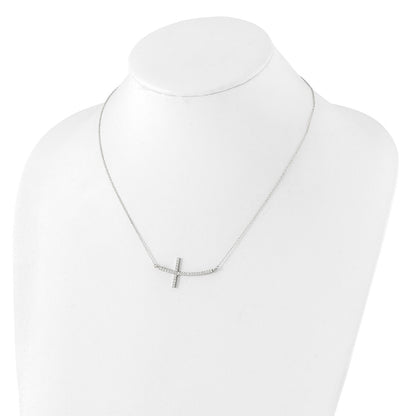 Sterling Silver Cubic Zirconia Sideways Cross 16"