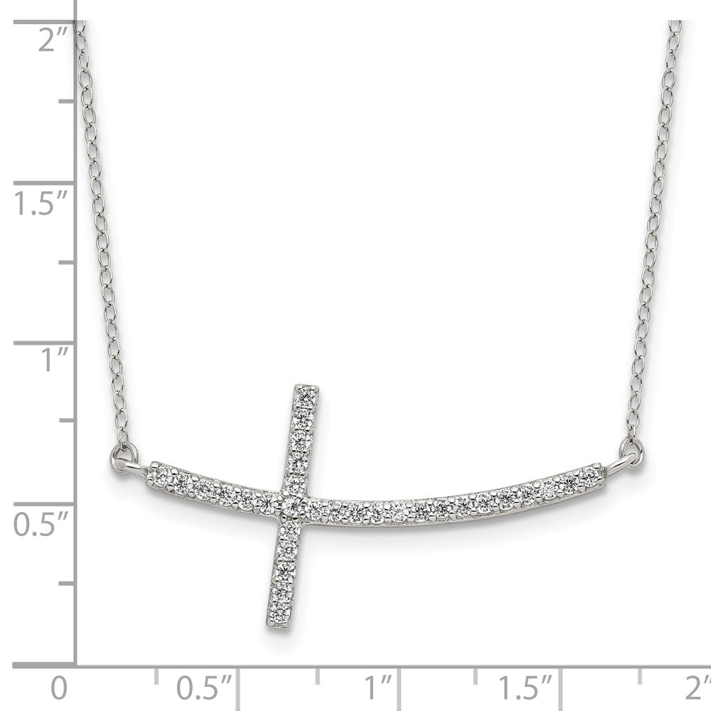Sterling Silver Cubic Zirconia Sideways Cross 16"